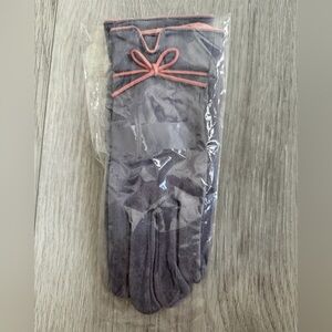 FREE with purchase Suede Gray Gloves with Pink Bow